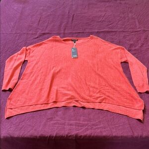Eileen Fisher XS - M coral peach Bateau scoop neck top sweater feathery cashmere